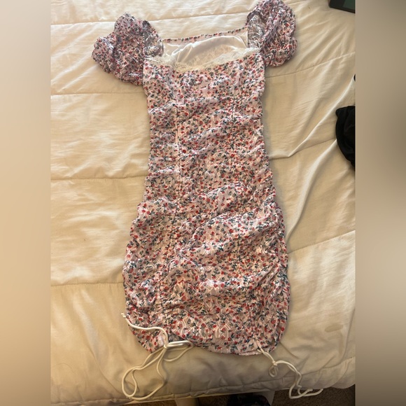 SHEIN Dresses & Skirts - SHEIN Ruched Floral Mini Dress - Pink and White